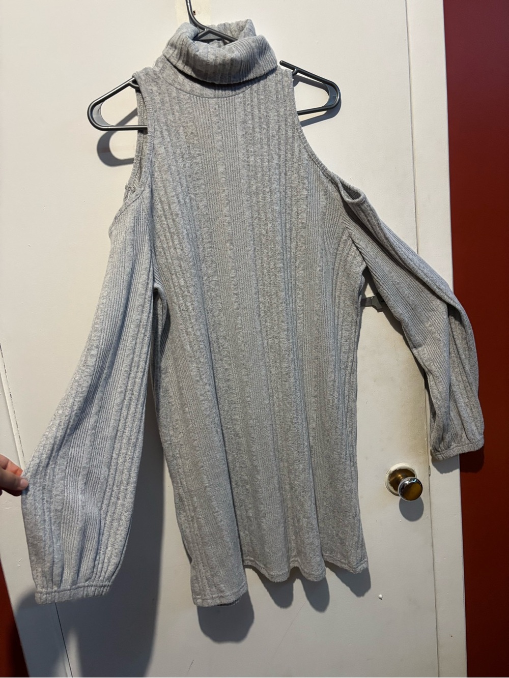 Cold-Shoulder Turtleneck Sweater Dress - Light Gray